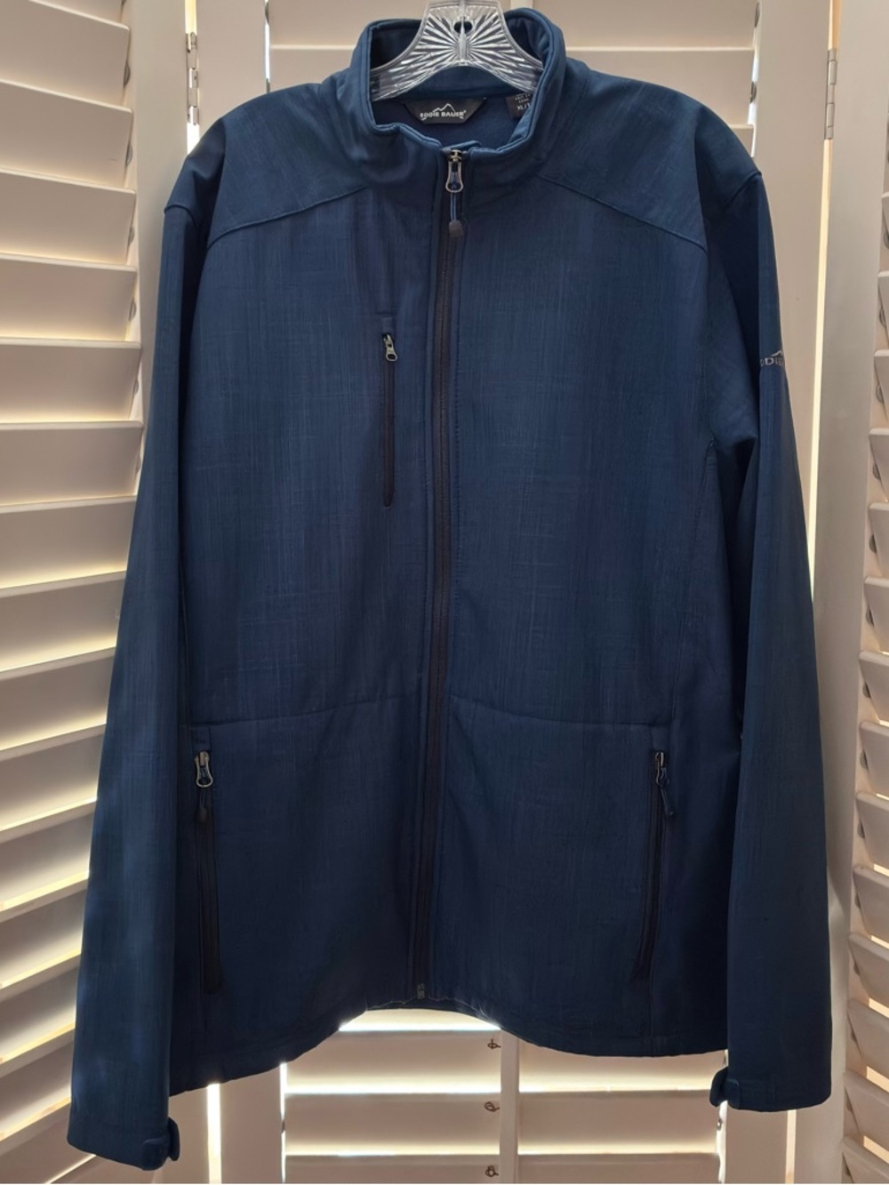 Eddie Bauer Men's Shaded Crosshatch Soft Shell Jacket Blue Size XL PERSONALIZED